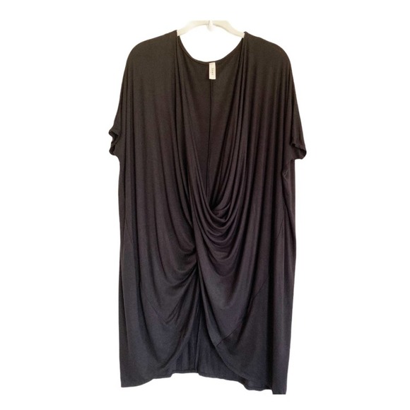 Luxe Draped Relaxed Oversized Short Sleeve Tunic Black Size Small - Picture 6 of 8